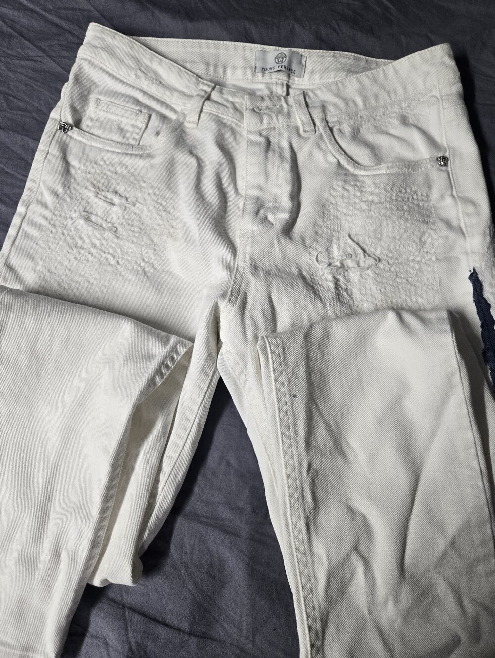 Versace Kids White Distressed Jeans